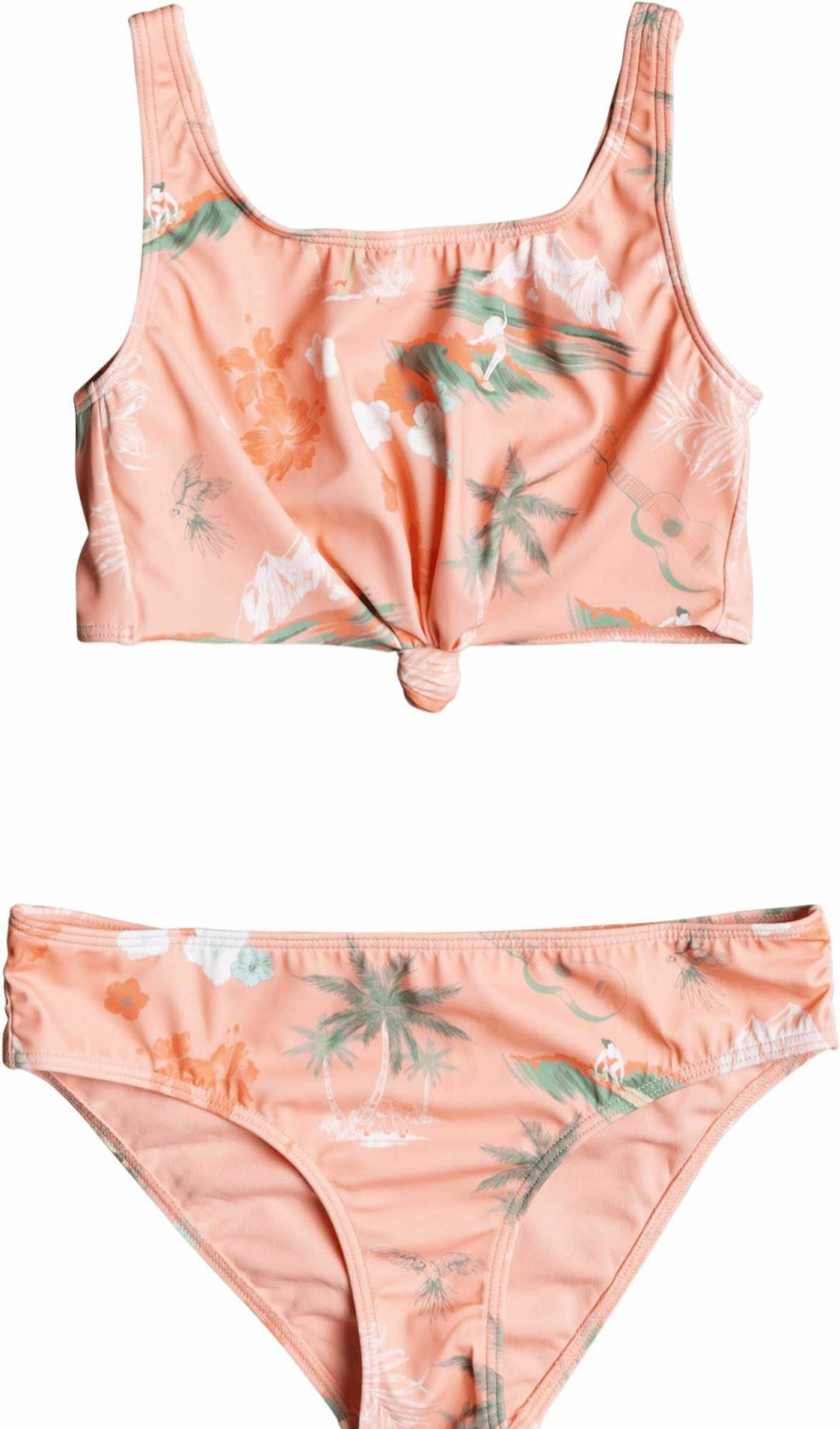 Swimsuits Roxy | Roxy Girls' Surf Landscape Cop Top Swimsuit Set For Girls' Peach Pearl