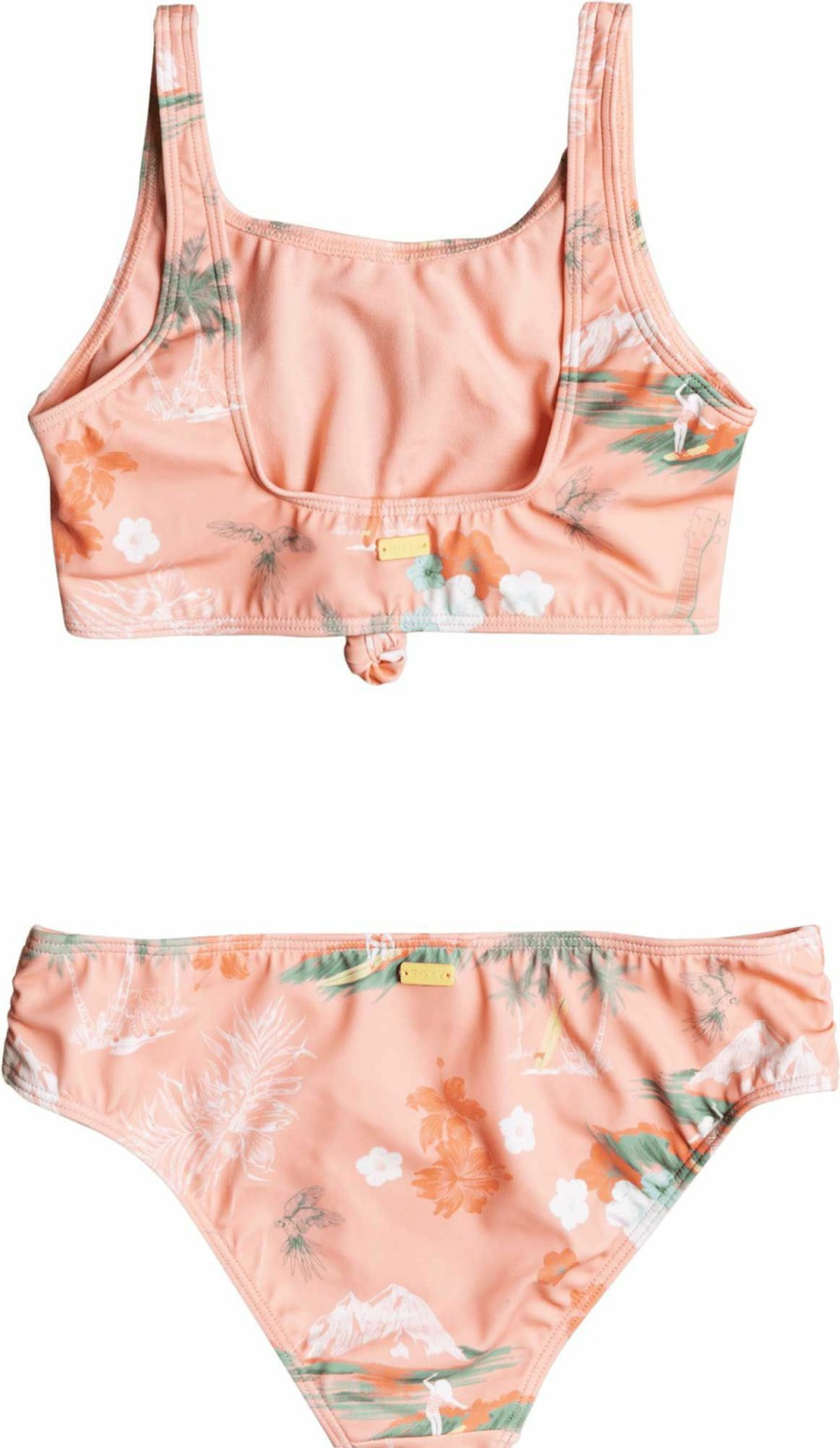 Swimsuits Roxy | Roxy Girls' Surf Landscape Cop Top Swimsuit Set For Girls' Peach Pearl