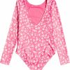 Swimsuits Roxy | Roxy Girls' Splendid Dream Long Sleeve One Piece Swimsuit For Girls' Pink Guava S Ditsy Dreams