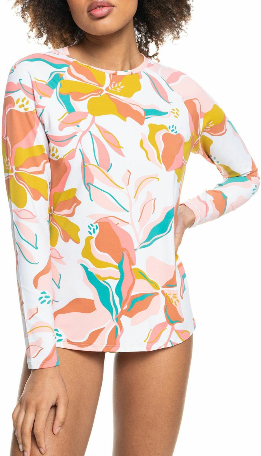 Rashguards Roxy | Roxy Women'S Beach Classics Print Long Sleeve Rashguard For Women Bright White/Paradiso Opt