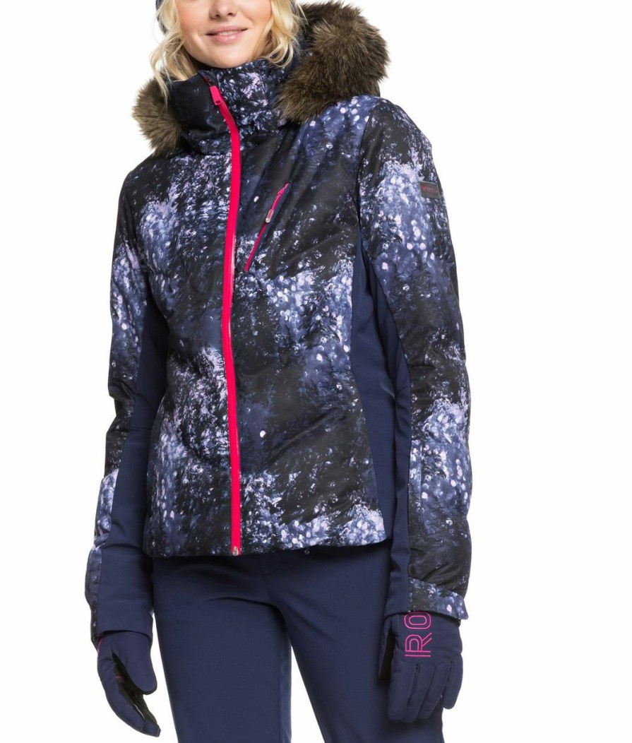 Jackets Roxy | Roxy Women'S Plus Size Snowstorm Snow Jacket For Women Medieval Blue Sparkles