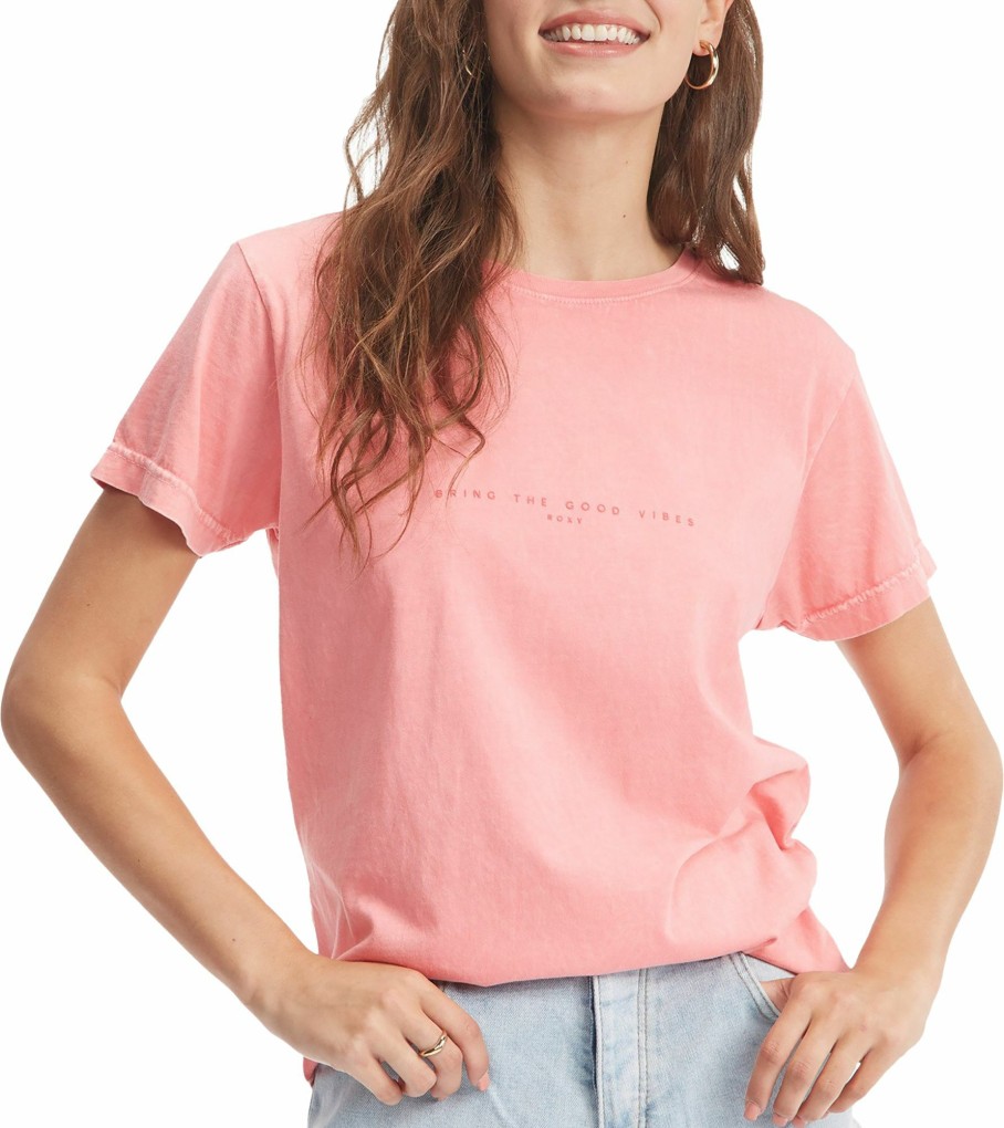 Shirts Roxy | Roxy Women'S Paper Lines Short Sleeve T-Shirt For Women Strawberry Pink