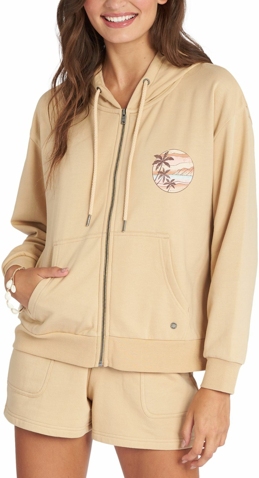 Sweatshirts Roxy | Roxy Women'S Evening Hike Full-Zip Hoodie For Women Tapioca