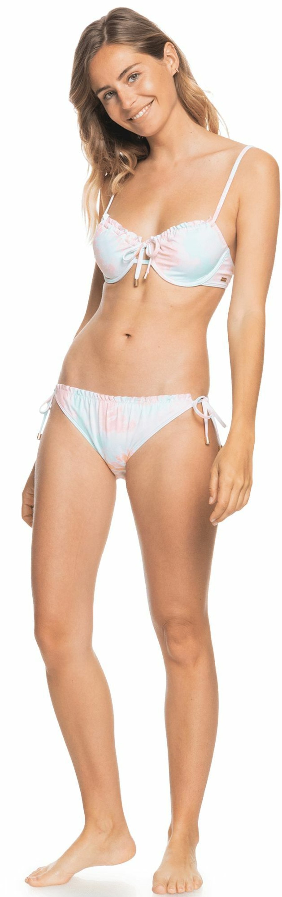 Swimsuits Roxy | Roxy Women'S Nautilus Side Tie Moderate Bikini Bottoms For Women Peach Tie Dye