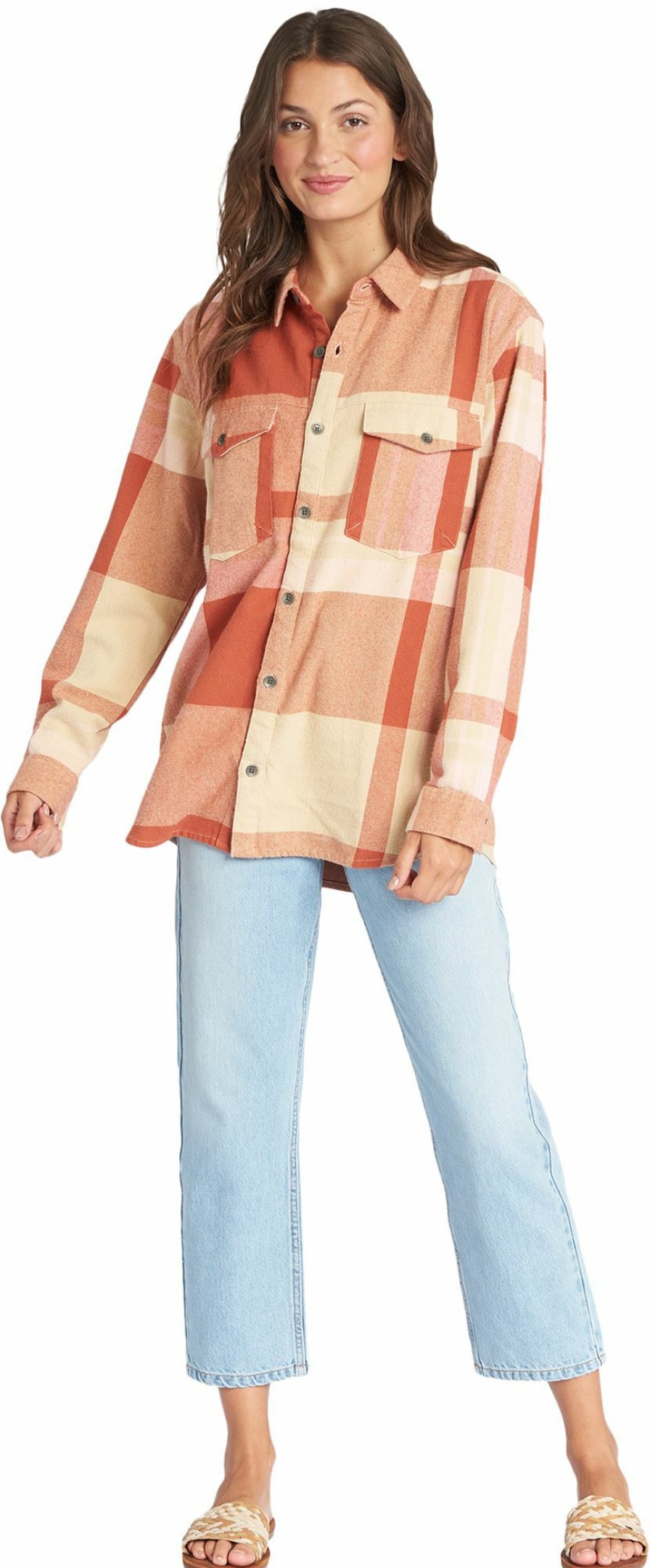 Shirts Roxy | Roxy Women'S Let It Go Flannel Long Sleeve Shirt For Women Beige Multi