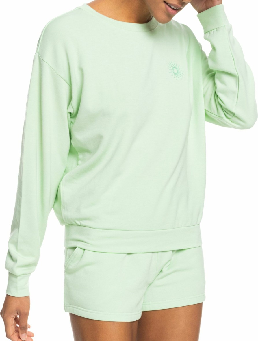 Sweatshirts Roxy | Roxy Women'S Surfing By Moonlight Sweatshirt For Women Pastel Green