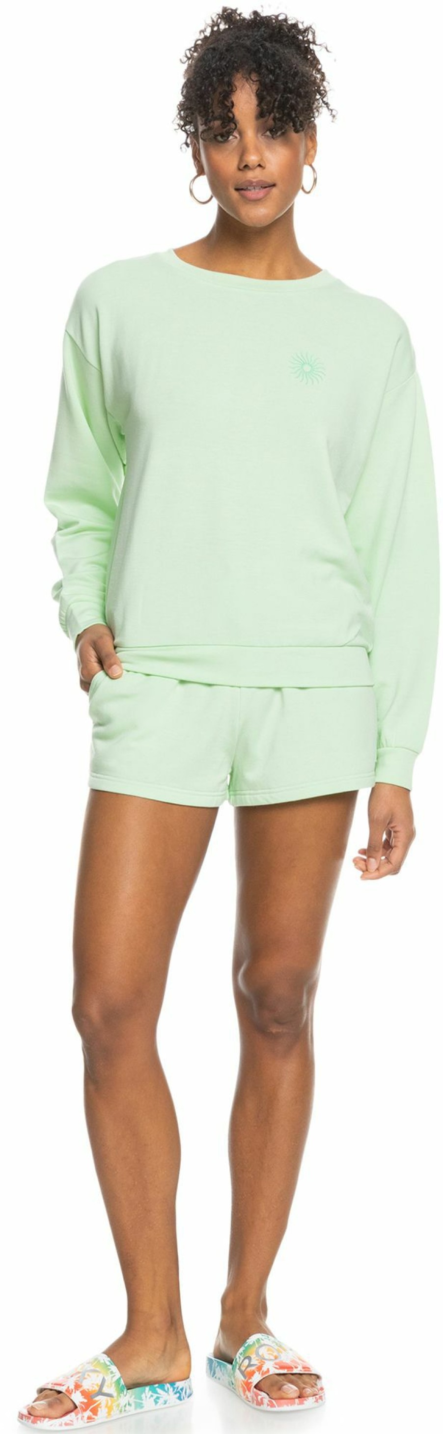 Sweatshirts Roxy | Roxy Women'S Surfing By Moonlight Sweatshirt For Women Pastel Green