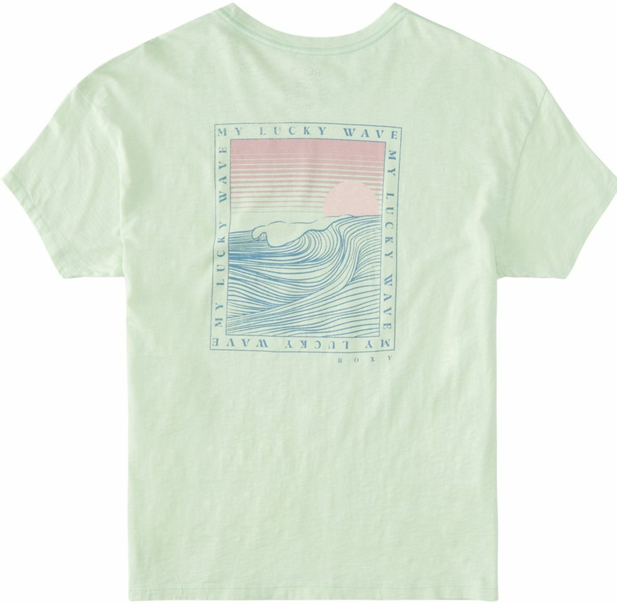 Shirts Roxy | Roxy Women'S Lucky Wave Short Sleeve T-Shirt For Women Pastel Green