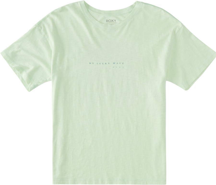 Shirts Roxy | Roxy Women'S Lucky Wave Short Sleeve T-Shirt For Women Pastel Green