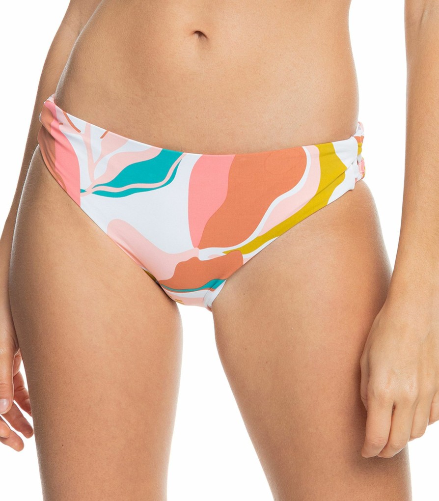 Swimsuits Roxy | Roxy Women'S Printed Beach Classics Hipster Swim Bottoms For Women Bright White/Paradiso Opt