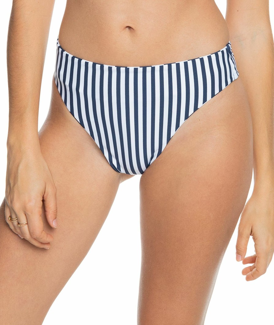 Swimsuits Roxy | Roxy Women'S Parallel Paradiso Reversible Bikini Bottoms For Women Mood Indigo/Bg Revo Strps