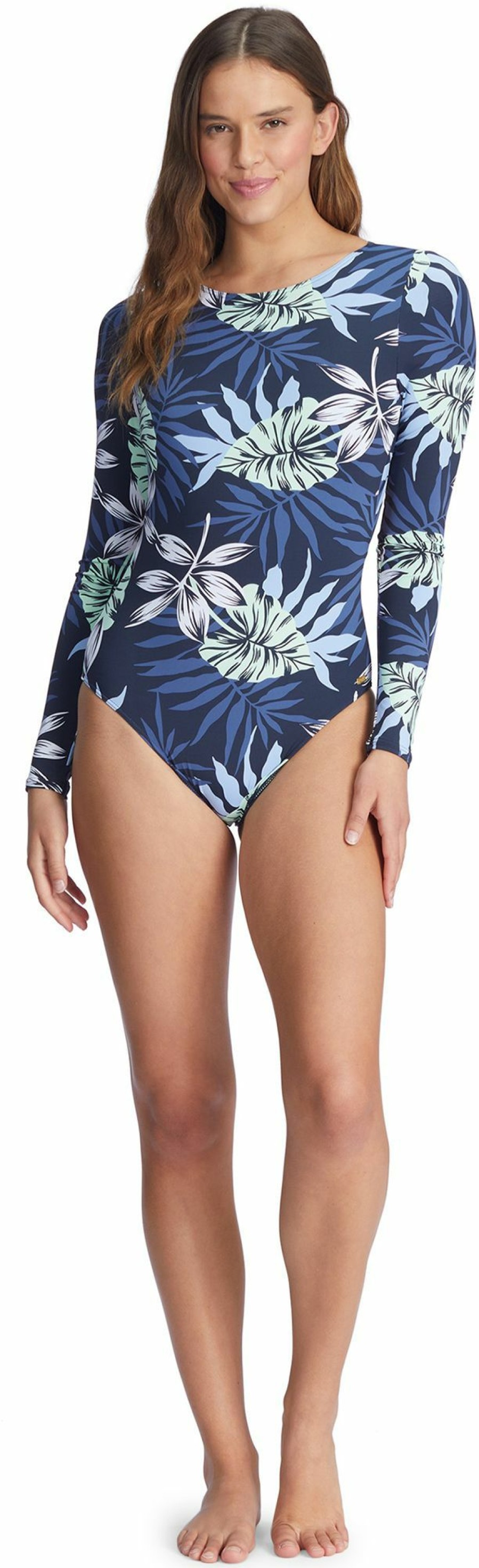 Swimsuits Roxy | Roxy Women'S Baby Long Sleeve Upf 50 One Piece Swimsuit For Women Mood Indigo Seaside Trop