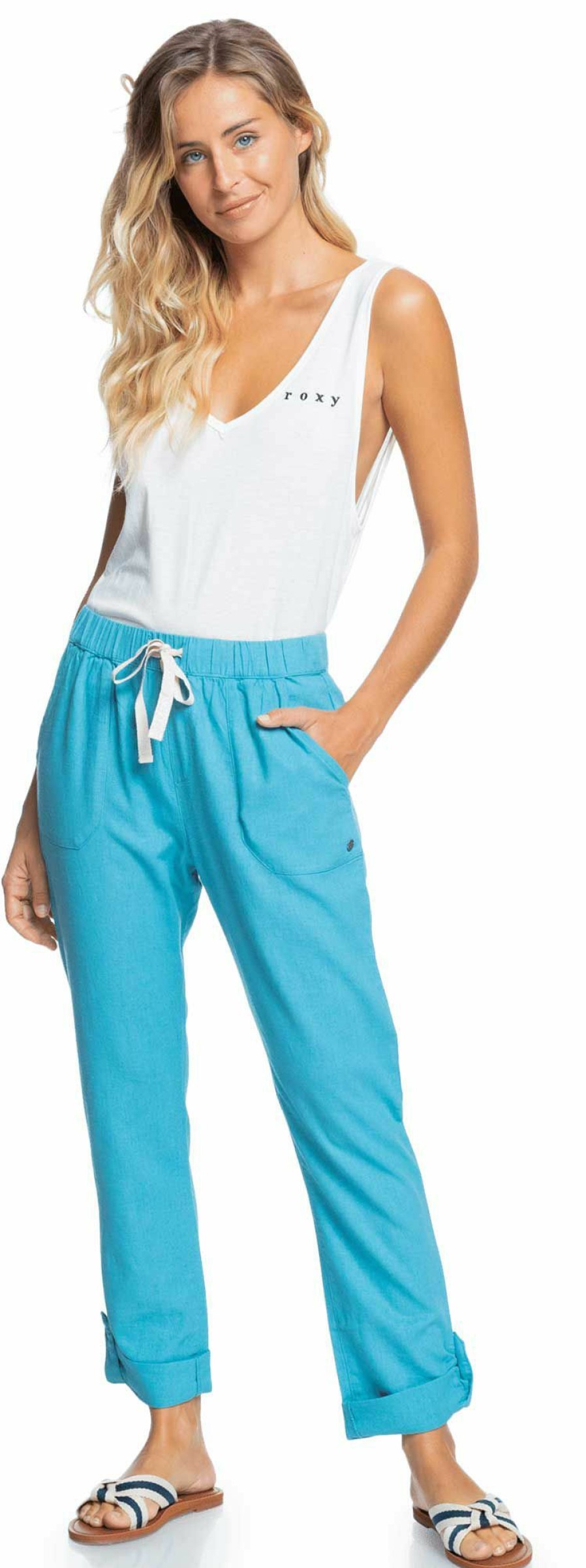 Pants Roxy | Roxy Women'S On The Seashore Linen Trousers For Women