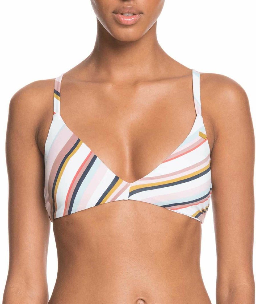 Swimsuits Roxy | Roxy Women'S Printed Beach Classic Fixed Triangle Bikini Top For Women Bright White