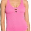 Swimsuits Roxy | Roxy Women'S Love Rib Asia One Piece Swimsuit For Women Pink Guava