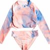 Rashguards Roxy | Roxy Girls' Malibu Story Long Sleeve Lycra Crop Top Swim Set For Girls' Tropical Peach