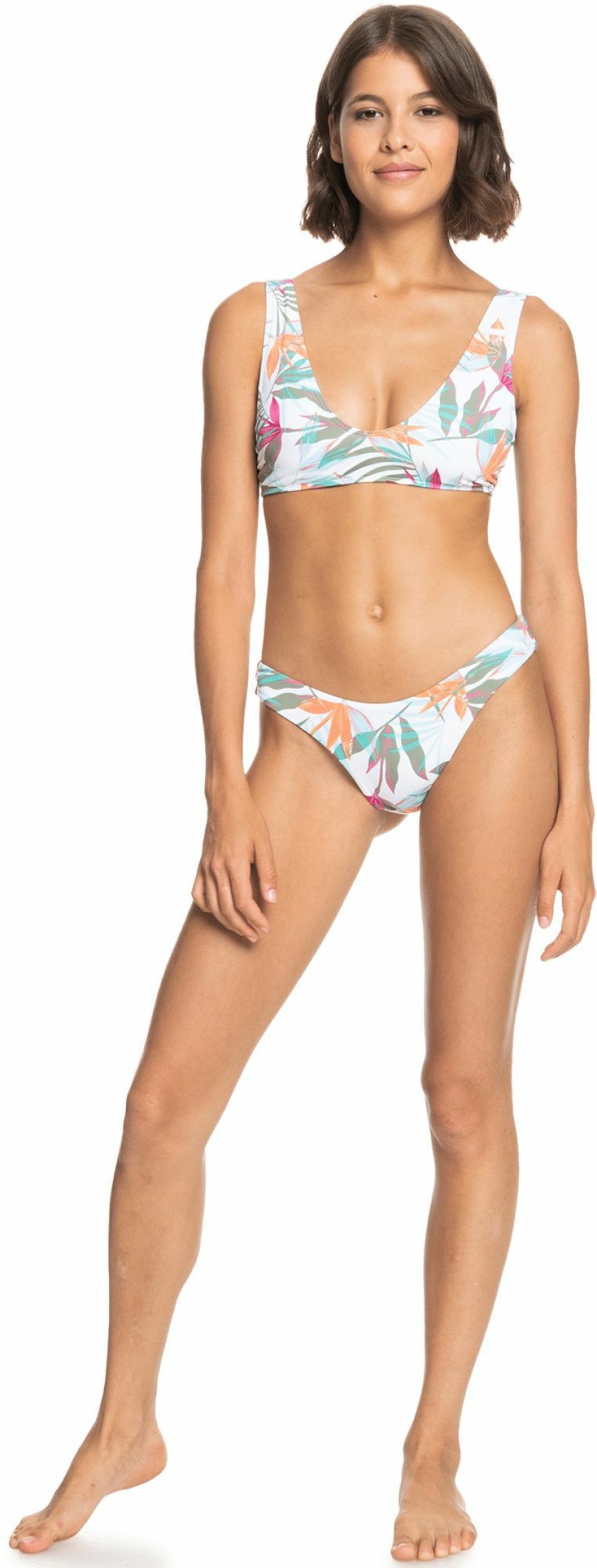 Swimsuits Roxy | Roxy Women'S Beach Classics Elongated Triangle Bikini Top For Women White Floral