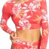 Rashguards Roxy | Roxy Women'S Seaside Tropics Long Sleeve Crop Rashguard For Women Hibiscus Seaside Tropics