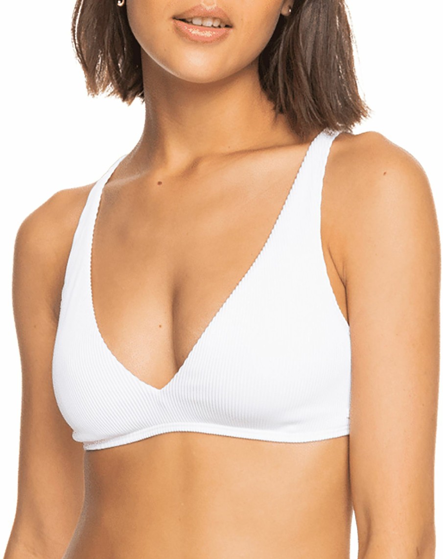 Swimsuits Roxy | Roxy Women'S Ribbed Love The Oceana V Bikini Top For Women Bright White