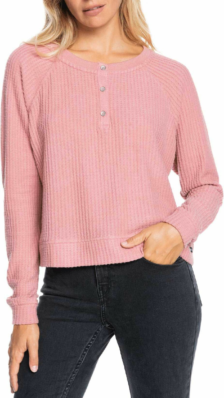 Shirts Roxy | Roxy Women'S Take It Home Waffle Crewneck Sweatshirt For Women Ash Rose