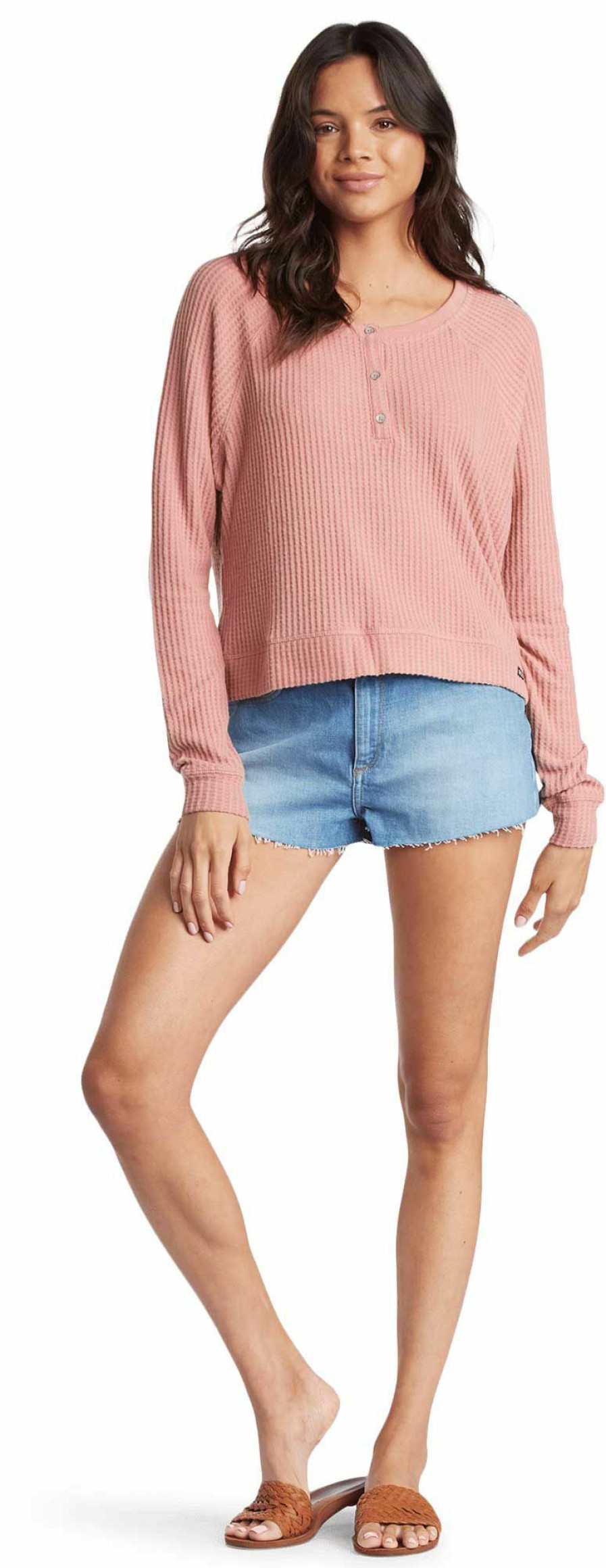 Shirts Roxy | Roxy Women'S Take It Home Waffle Crewneck Sweatshirt For Women Ash Rose