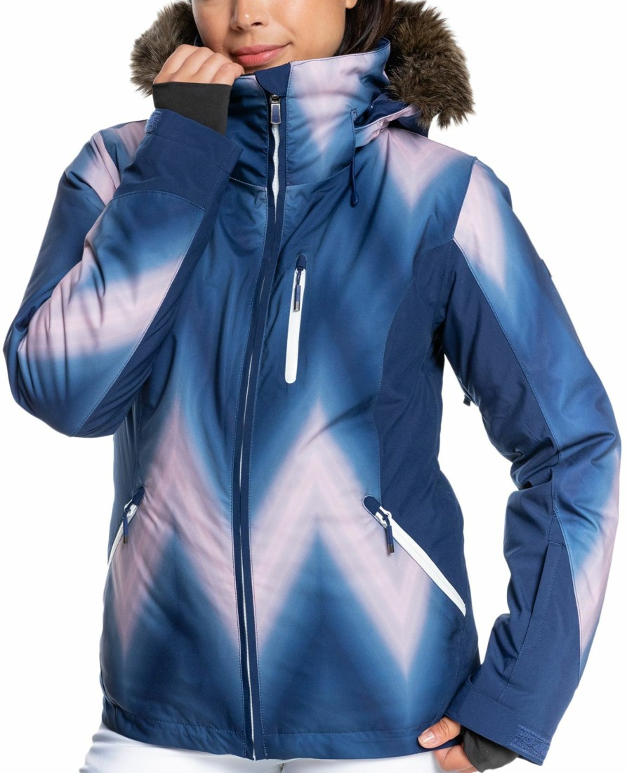 Jackets Roxy | Roxy Women'S Jet Ski Premium Snow Jacket For Women Medieval Blue Chevron