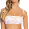 Swimsuits Roxy | Roxy Women'S Lahaina Lights Reversible Bandeau Bikini Top For Women Peach Bud Lahaina Light