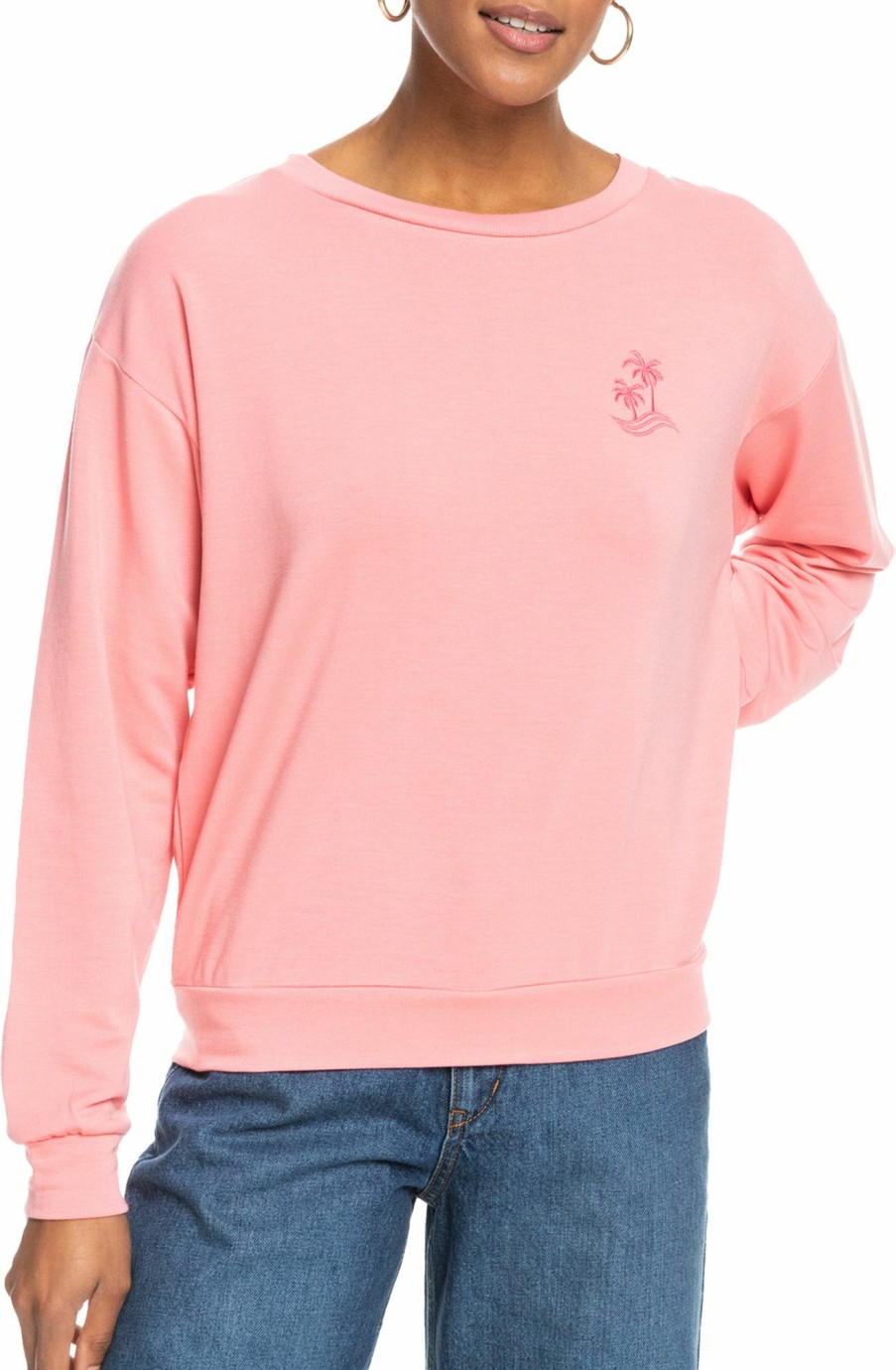 Sweatshirts Roxy | Roxy Women'S Surfing By Moonlight Sweatshirt For Women Strawberry Pink